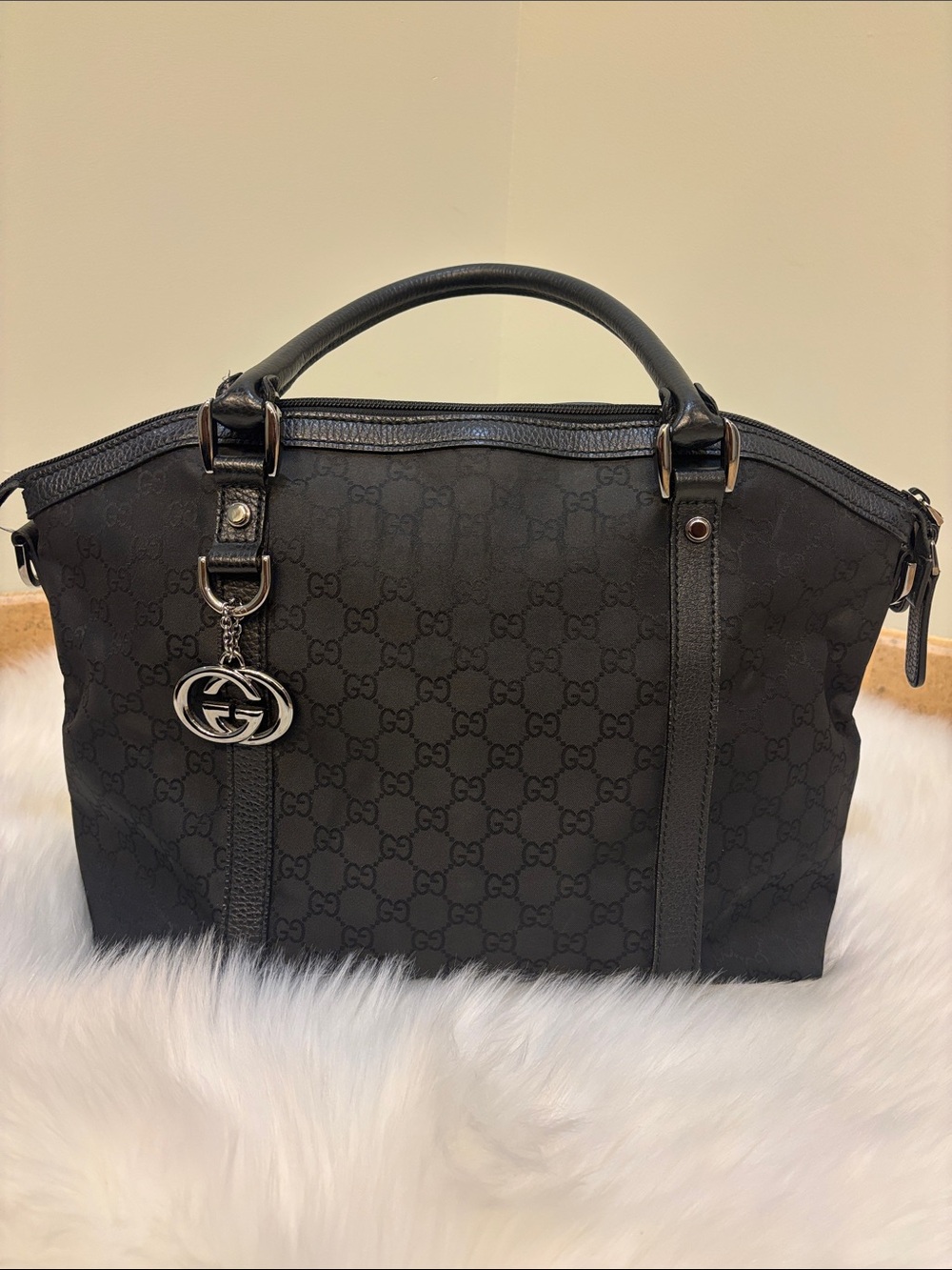 Gucci Monogram GG Charm Dome Satchel Black